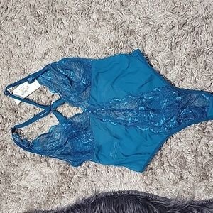 Teal Escante mesh & lace teddy